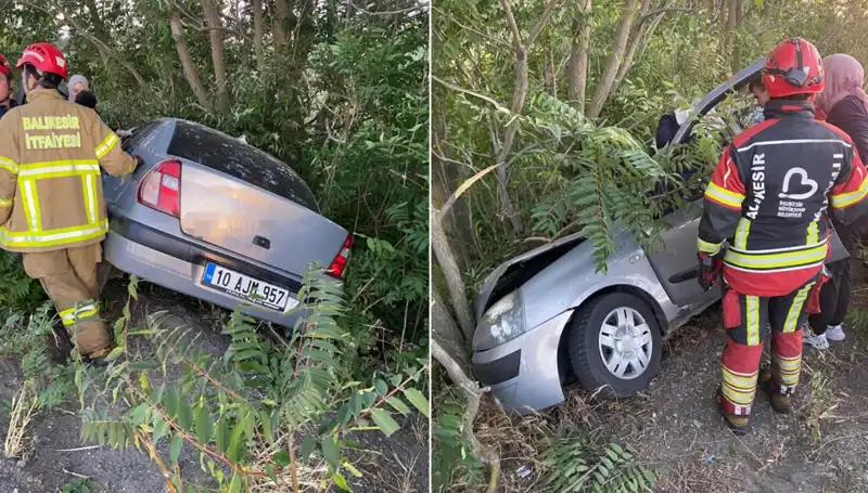 Balıkesir'de Şaşırtan Kaza: Otomobil Şarampole Yuvarlandı, İki Yaralı!